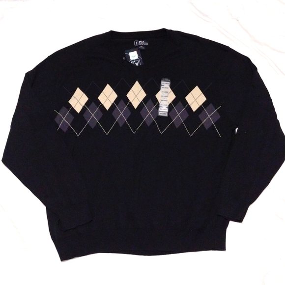 Men's PGA Tour XXL Argile V Neck Long Sleeve Sweater Black Gray Cream - Picture 1 of 8